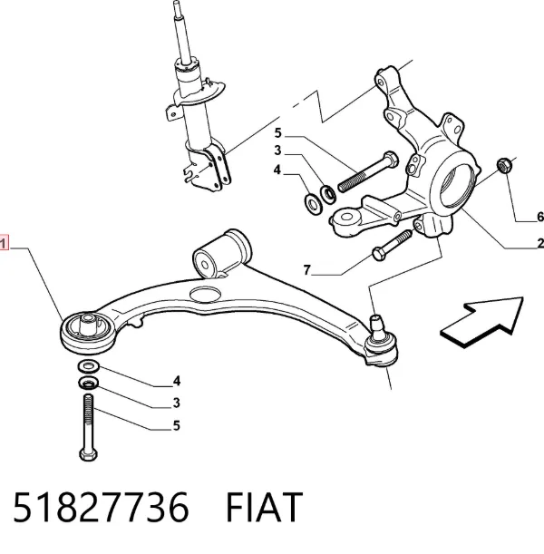 Wahacz zawieszenia przedniego dolny lewy 51827736 Fiat/Alfa/Lancia