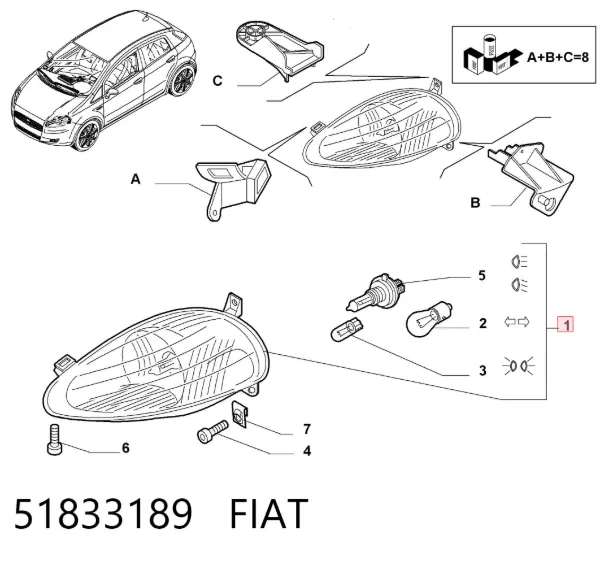 Reflektor prawy 51833189 Fiat/Alfa/Lancia