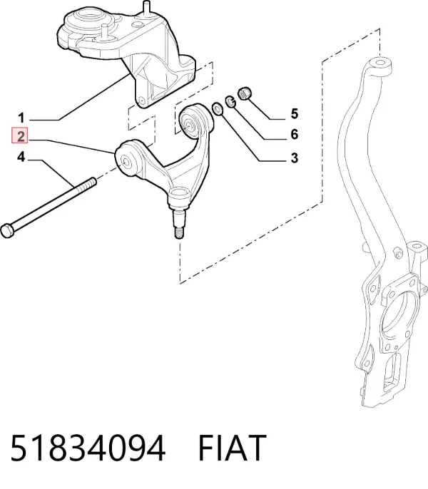 Wahacz zawieszenia przedniego prawy górny 51834094 Fiat/Alfa/Lancia