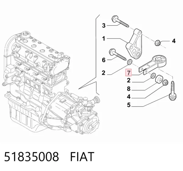 Poduszka (podpora) silnika tylna 51835008 Fiat/Alfa/Lancia