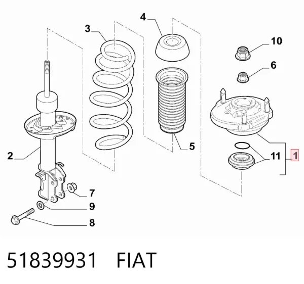 Podpora amortyzatora przedniego prawego 51839931 Fiat/Alfa/Lancia