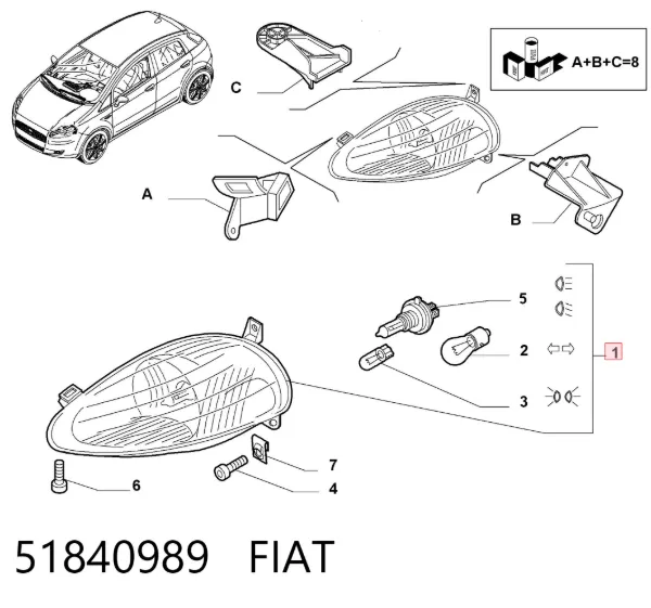 Reflektor prawy 51840989 Fiat/Alfa/Lancia