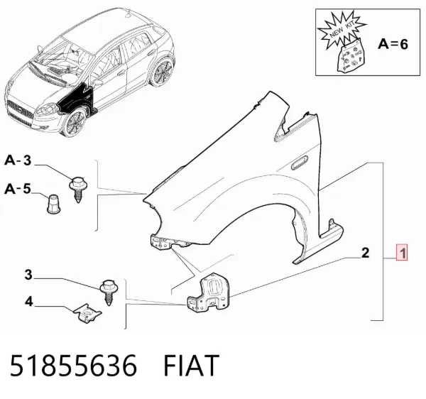 Błotnik przedni lewy 51855636 Fiat/Alfa/Lancia