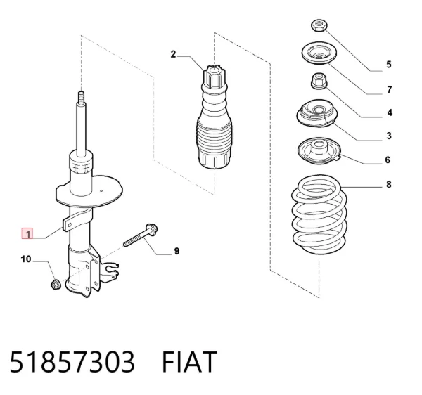 Amortyzator przedni lewy 51857303 Fiat/Alfa/Lancia