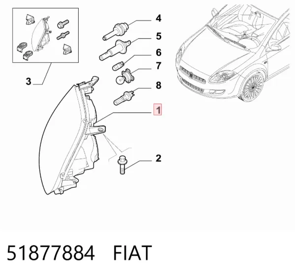 Reflektor lewy 51877884 Fiat/Alfa/Lancia