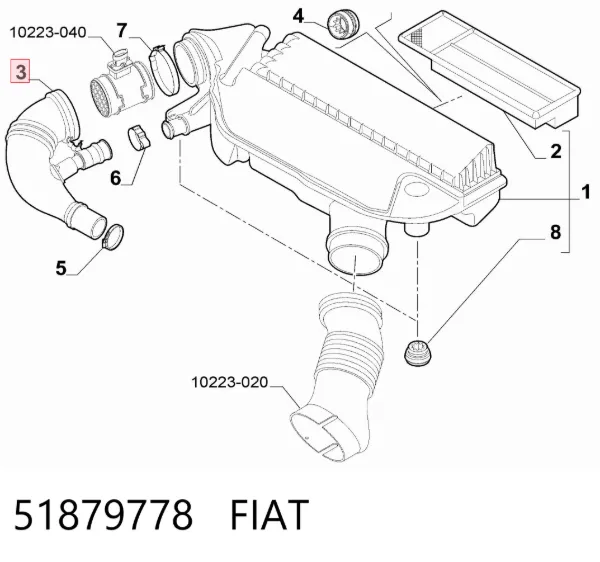 Króciec powietrza, przepływomierz 51879778 Fiat/Alfa/Lancia