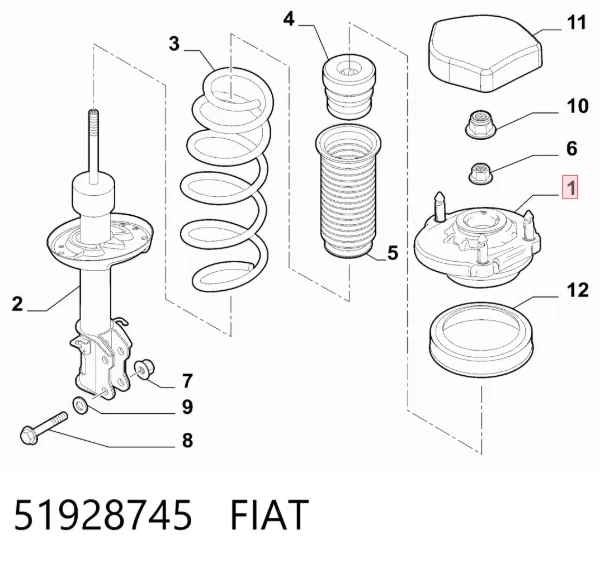 Podpora amortyzatora przedniego prawego 51928745 Fiat/Alfa/Lancia