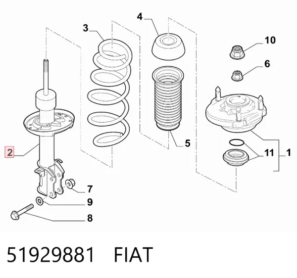 Amortyzator przedni prawy 51929881 Fiat/Alfa/Lancia