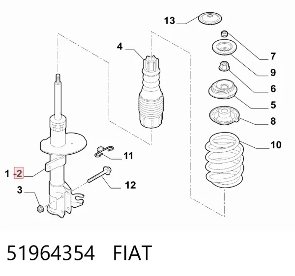 Amortyzator przedni prawy 51964354 Fiat/Alfa/Lancia