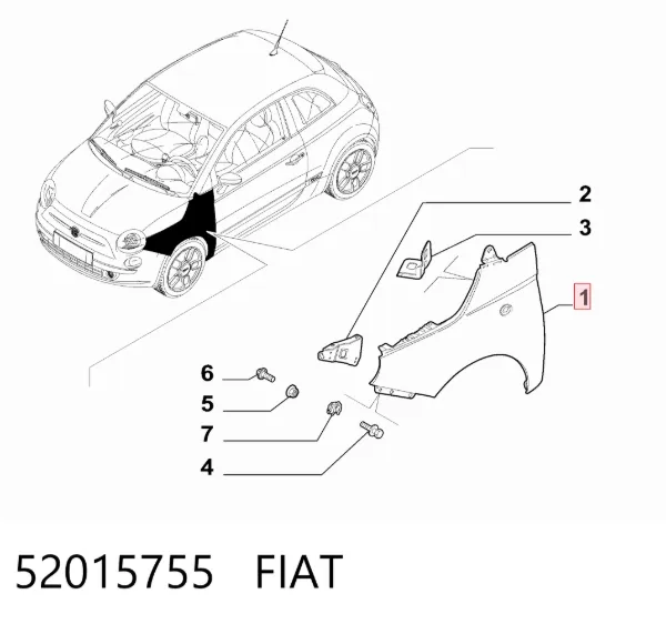 Błotnik przedni prawy 52015755 Fiat/Alfa/Lancia