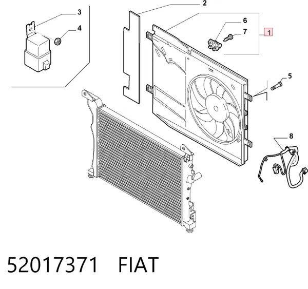 Dyfuzor chłodnicy, w komplecie z silnikiem i wirnikiem 52017371 Fiat/Alfa/Lancia