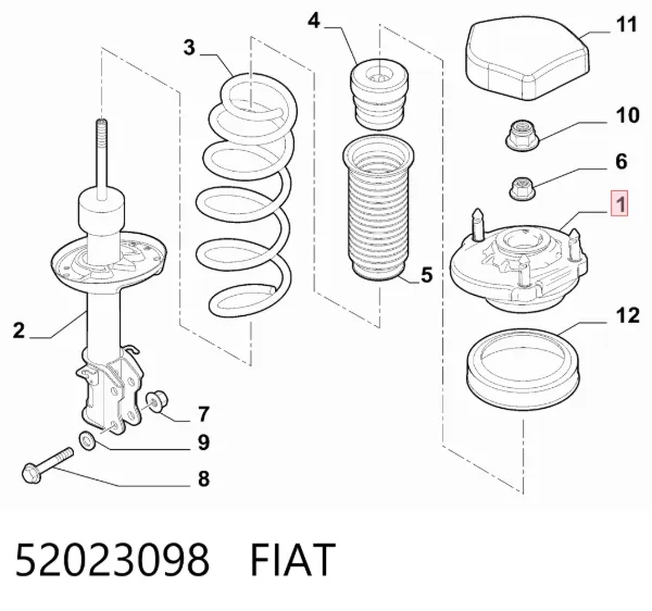 Podpora amortyzatora przedniego prawego 52023098 Fiat/Alfa/Lancia