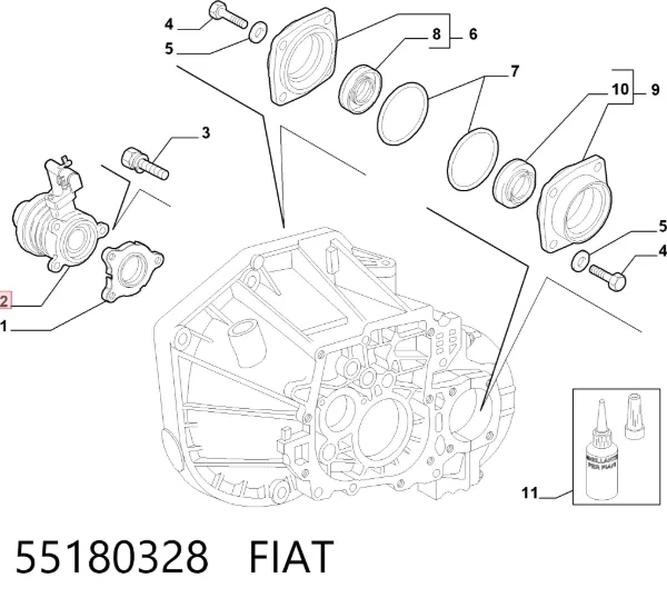 Cylinder roboczy sprzęgła (wysprzęglik) w komplecie z łożyskiem wyciskowym 55180328 Fiat/Alfa/Lancia