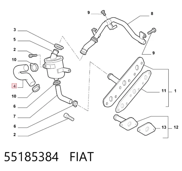 Rura (przewód) chłodnicy oleju, od chłodnicy do filtra 55185384 Fiat/Alfa/Lancia