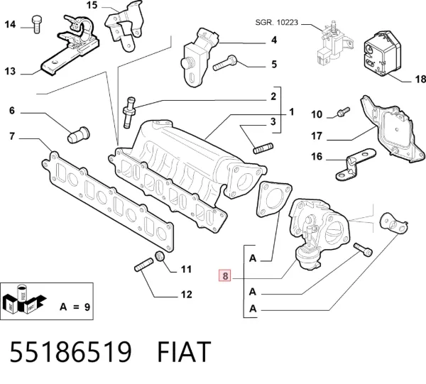 Przepustnica, komplet 55186519 Fiat/Alfa/Lancia