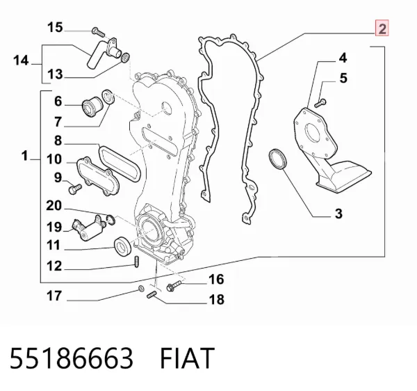 Uszczelka pokrywy przedniej silnika 55186663 Fiat/Alfa/Lancia