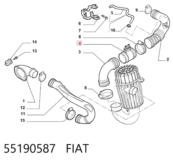 Czujnik przepływu powietrza, przepływomierz powietrza M.A.F. 55190587 Fiat/Alfa/Lancia