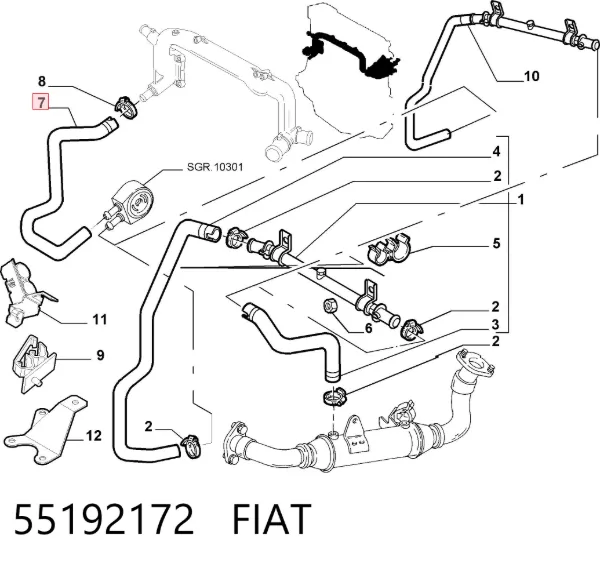 Przewód (króciec) układu chłodzenia 55192172 Fiat/Alfa/Lancia