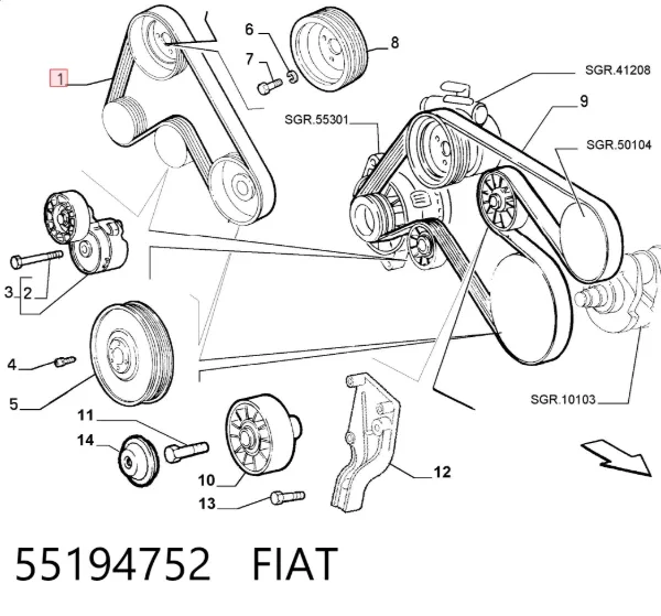 Pas napędowy mechanizmów 55194752 Fiat/Alfa/Lancia