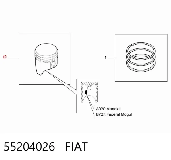 Tłok, komplet na 1 cylinder, 2. naprawa (+0,50) 55204026 Fiat/Alfa/Lancia