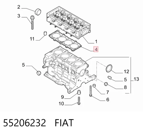 Uszczelka głowicy cylindrów 55206232 Fiat/Alfa/Lancia