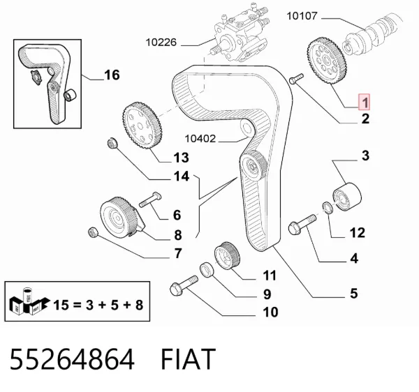 Koło zębatewalcowe wałka rozrządu silnika 55264864 Fiat/Alfa/Lancia