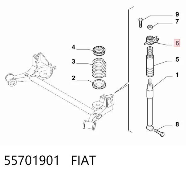 Poduszka amortyzatora tylnego prawego 55701901 Fiat/Alfa/Lancia