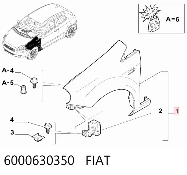 Błotnik przedni lewy 6000630350 Fiat/Alfa/Lancia