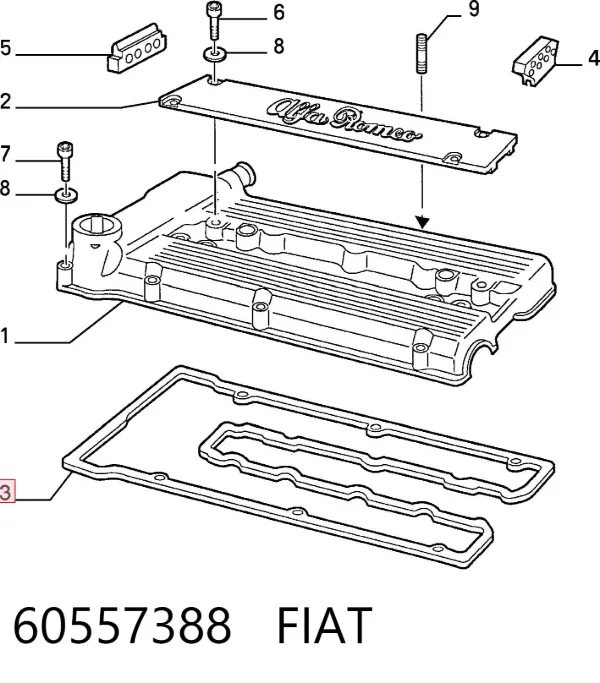 Uszczelka pokrywy zaworowej silnika 60557388 Fiat/Alfa/Lancia
