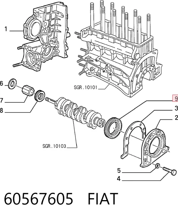Uszczelniacz wału korbowego silnika tylny 60567605 Fiat/Alfa/Lancia