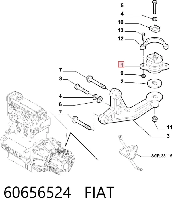 Poduszka (podpora) silnika tylna 60656524 Fiat/Alfa/Lancia