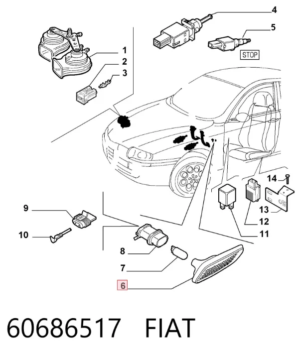 Powtarzacz kierunkowskazu na błotniku lewy 60686517 Fiat/Alfa/Lancia