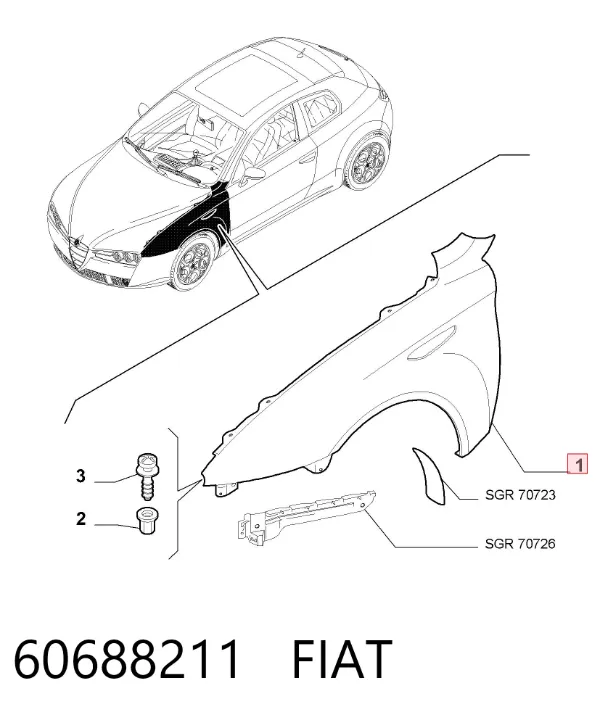 Błotnik przedni prawy 60688211 Fiat/Alfa/Lancia