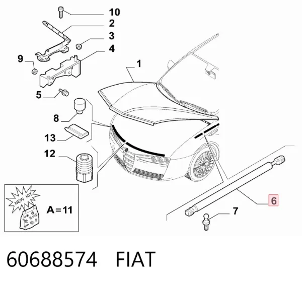 Amortyzator maski 60688574 Fiat/Alfa/Lancia