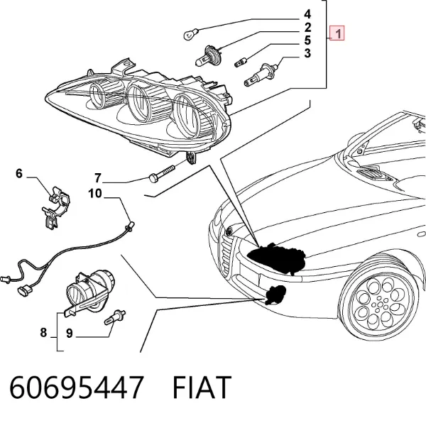 Reflektor prawy 60695447 Fiat/Alfa/Lancia
