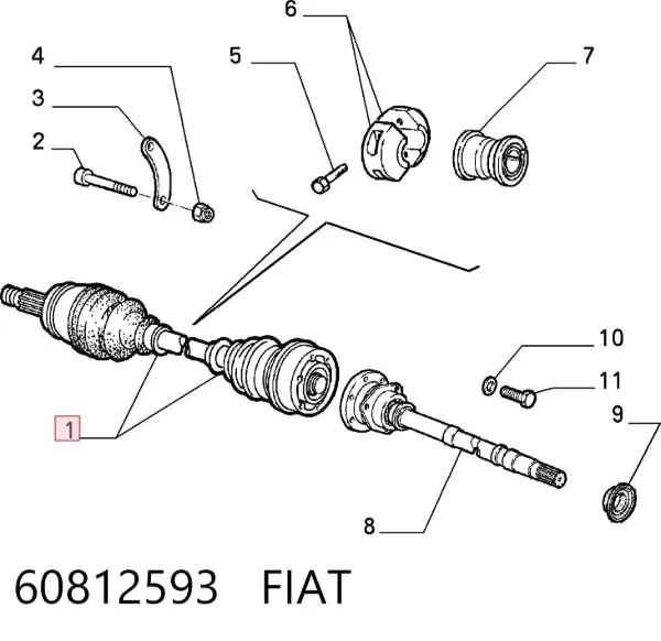 Półoś napędowa przednia 60812593 Fiat/Alfa/Lancia