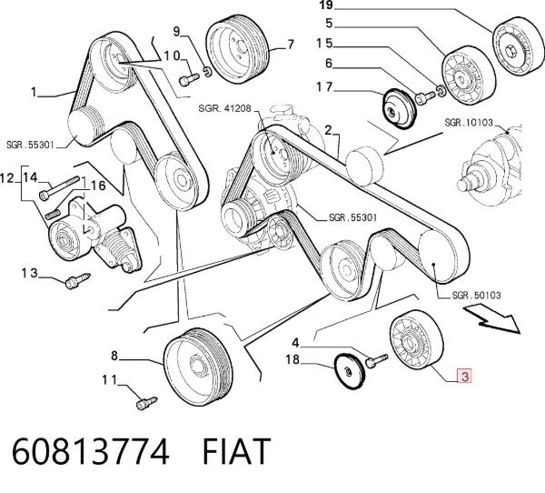 Rolka napinacza paska napędowego 60813774 Fiat/Alfa/Lancia