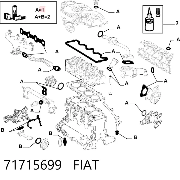 Zestaw uszczelek silnika górny 71715699 Fiat/Alfa/Lancia