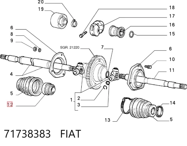 Uszczelniacz półosi mostu przedniego 71738383 Fiat/Alfa/Lancia