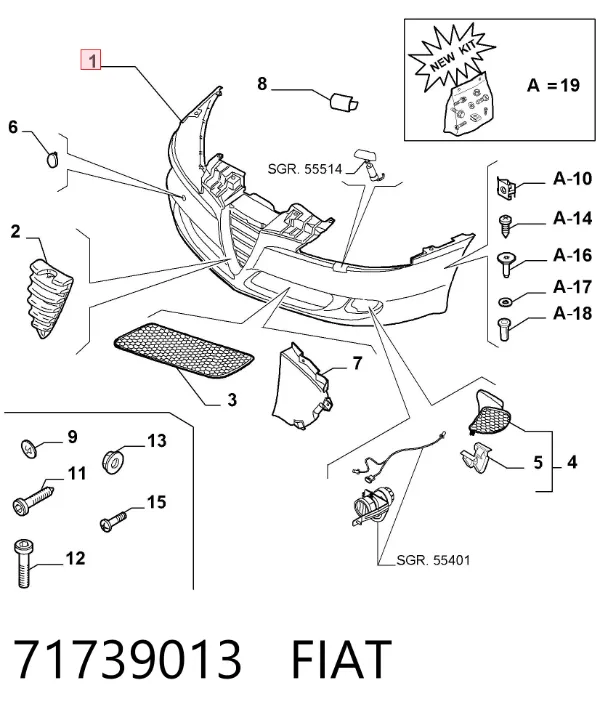 Zderzak przedni 71739013 Fiat/Alfa/Lancia