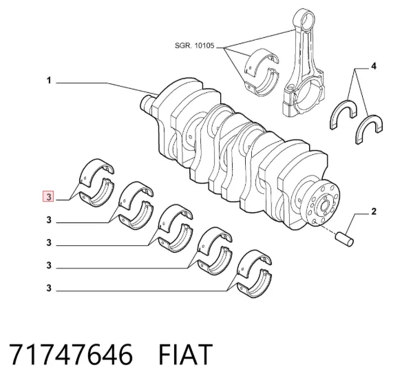 Panewki główne wału korbowego, zestaw, 1. naprawa (+0,25) 71747646 Fiat/Alfa/Lancia