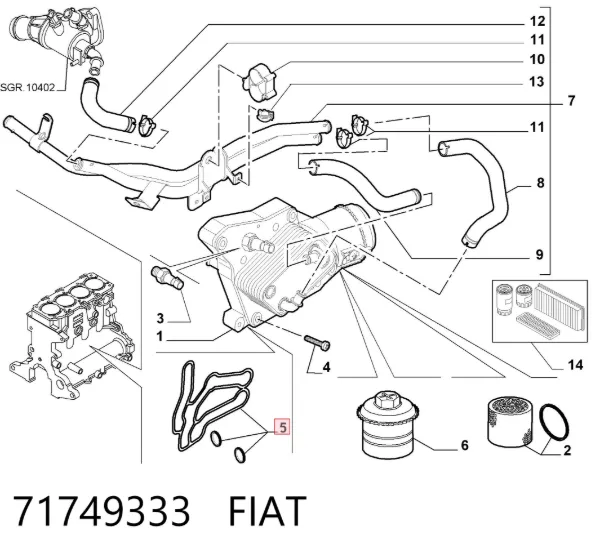 Uszczelka chłodnicy oleju 71749333 Fiat/Alfa/Lancia