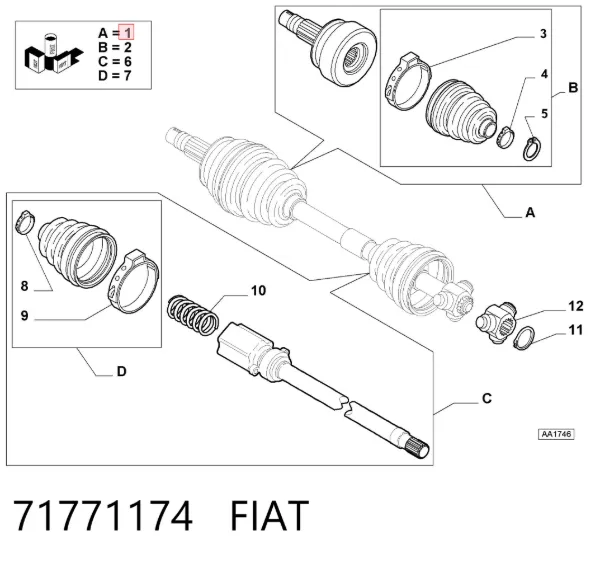 Przegub homokinetyczny przedni zewnętrzny 71771174 Fiat/Alfa/Lancia
