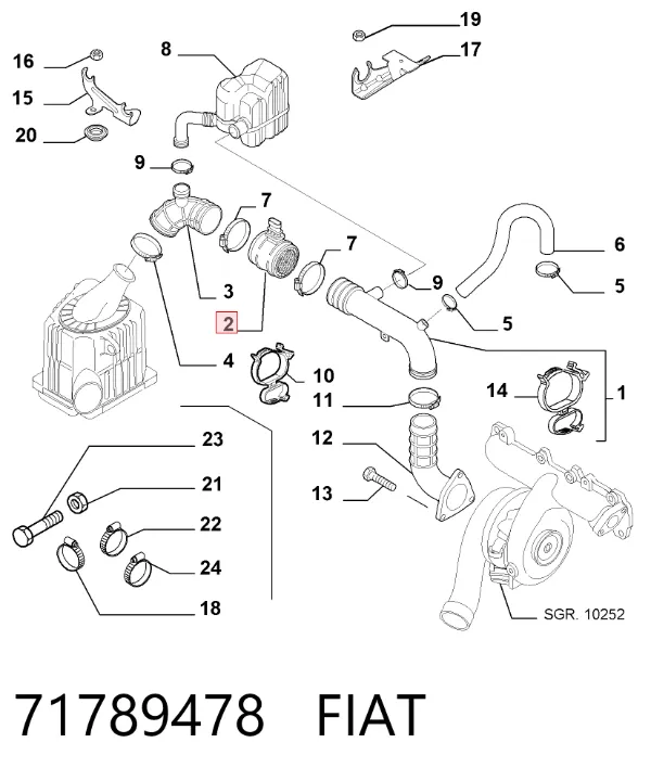 Czujnik przepływu powietrza, przepływomierz powietrza M.A.F. 71789478 Fiat/Alfa/Lancia