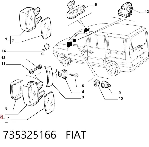 Lusterko wsteczne prawe 735325166 Fiat/Alfa/Lancia