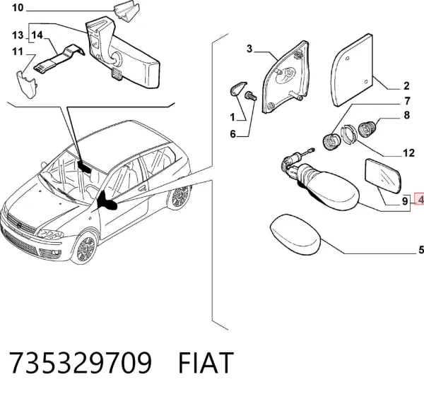 Lusterko wsteczne lewe 735329709 Fiat/Alfa/Lancia