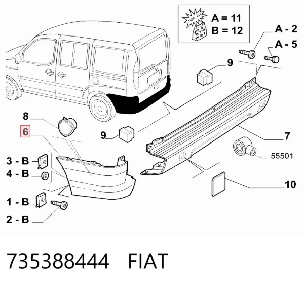 Zderzak tylny, prawa część 735388444 Fiat/Alfa/Lancia
