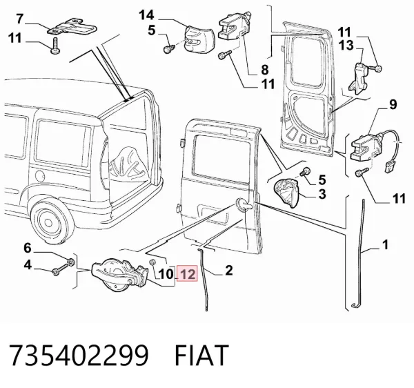 Klamka drzwi tylnych skrzydłowych lewa zewnętrzna 735402299 Fiat/Alfa/Lancia