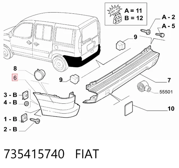 Zderzak tylny, prawa część 735415740 Fiat/Alfa/Lancia