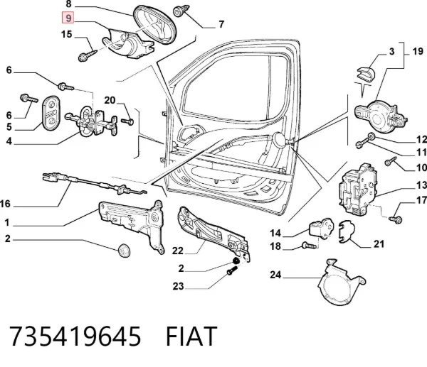 Klamka drzwi przednich wewnętrzna prawa 735419645 Fiat/Alfa/Lancia